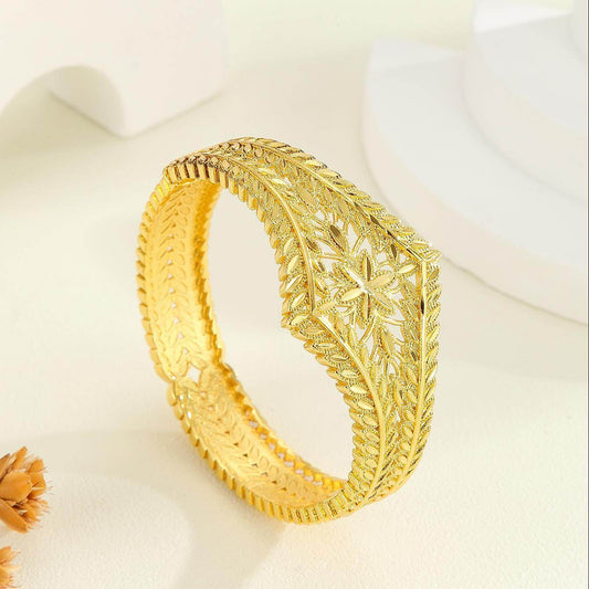 Buycenter Gold Hollow Leaf Bracelet - Carved Wheat Flower Design - Buy Center