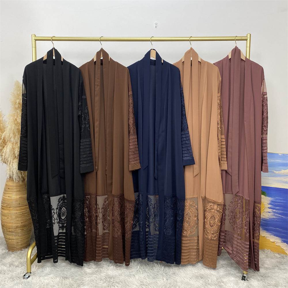 Buycenter Embroidered Mesh Robe Dress - Elegant Women's Long Trench Coat - Buy Center