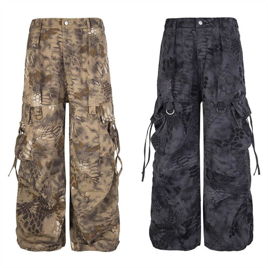 Loose Design Wide Leg Cargo Pants - Stylish Camouflage Mopping Trousers - Buy Center