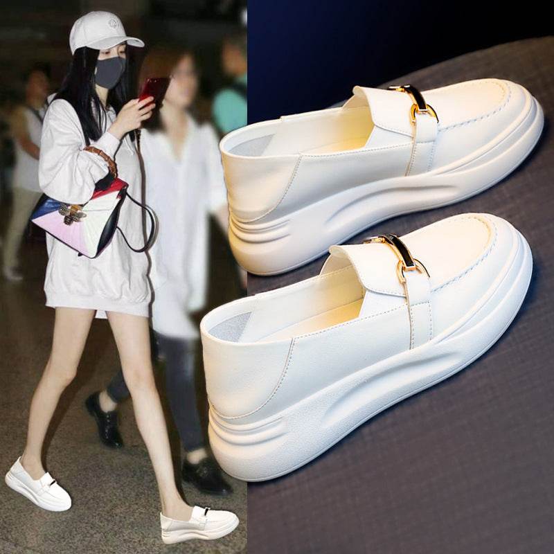 Buycenter Genuine Leather White Loafers - Trendy Women’s Casual Shoes - Buy Center