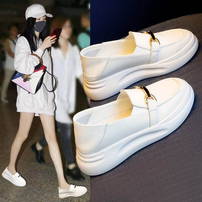Buycenter Genuine Leather White Loafers - Trendy Women’s Casual Shoes - Buy Center