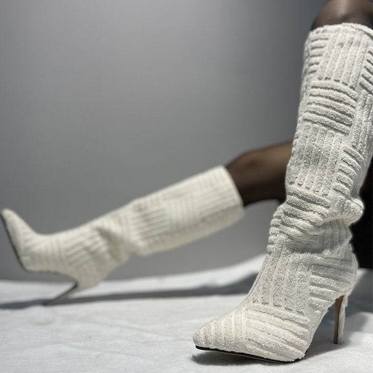 Plus Size Sexy Pointed Toe Thermal Boots - Stiletto Heels for Chic Style - Buy Center
