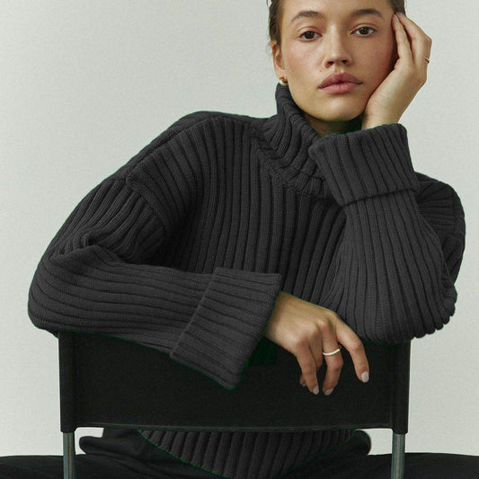 Buycenter Women's Turtleneck Sweater - Striped Loose Pullover Style - Buy Center