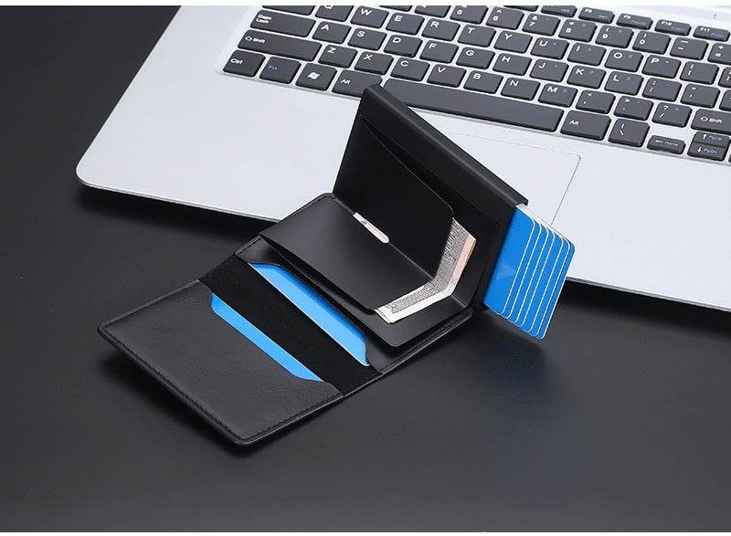 Crazy Horse Leather Card Clamp Wallet - Stylish & Anti-Degaussing for Men - Buy Center