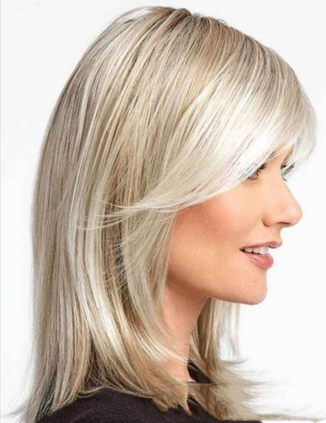 Medium Long Hair Wig with Platinum Highlights - Stylish Brown Gradient - Buy Center