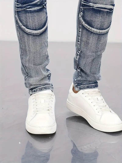 Retro Casual Stretch Motorcycle Jeans for Men - Mid Waist, Light Blue - Buy Center