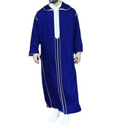 Fashion Casual Men's Dark Blue Robe - Stand Collar, Comfortable Fit 2025 - Buy Center
