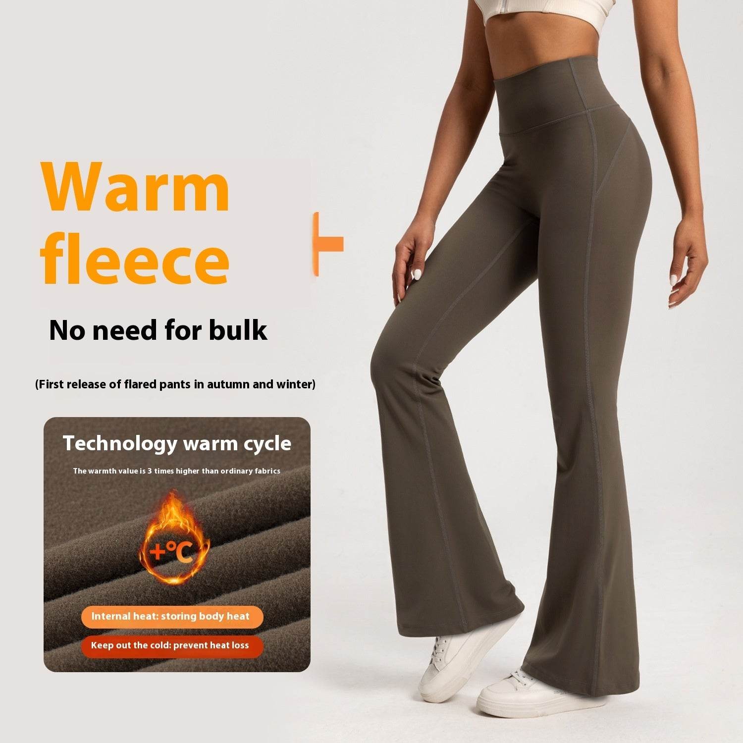 Fleece-Lined High Waist Bell-Bottom Pants - Stylish Wide Leg Design - Buy Center