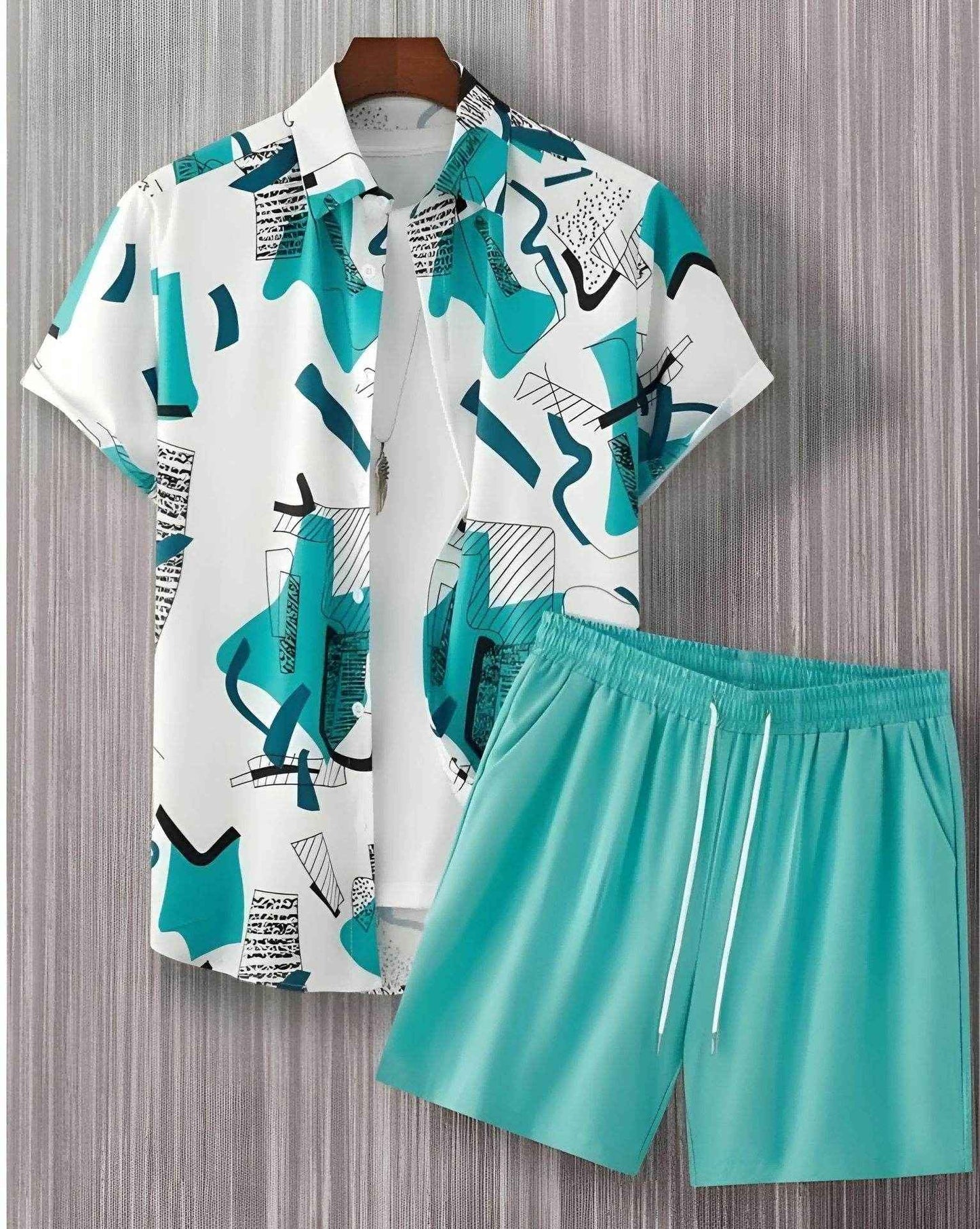 Black and White Striped Hawaiian Shirt Set for Men - Casual Summer Style