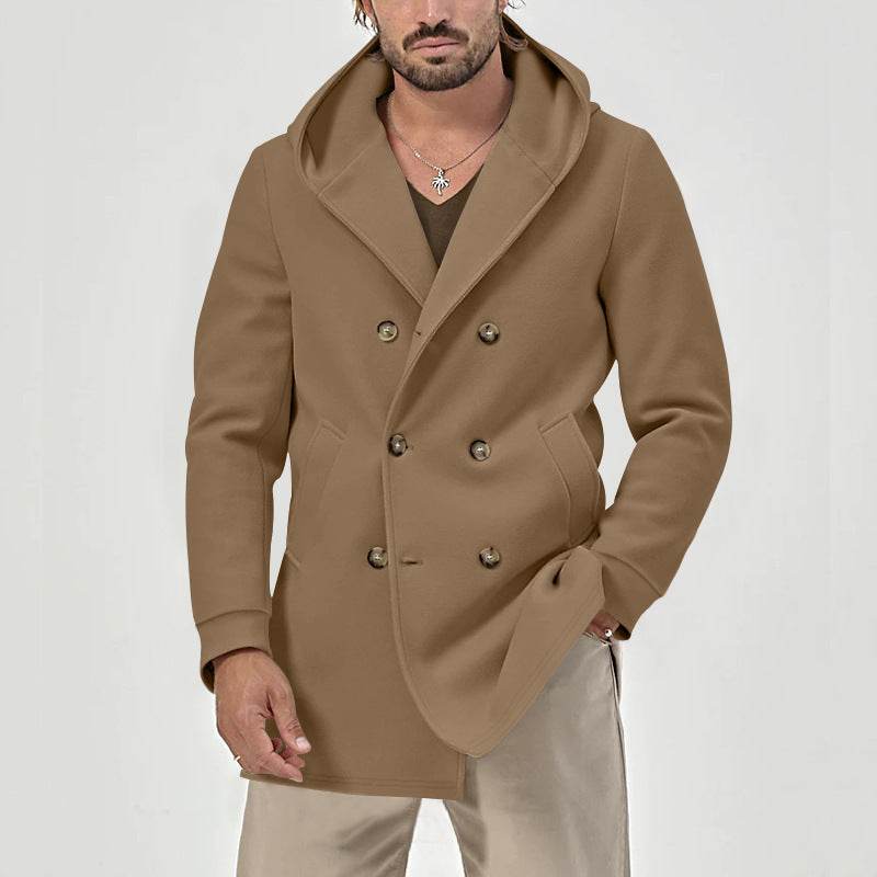 Fall & Winter Men's Soil Windbreaker - Hooded, Double-Breasted Style - Buy Center