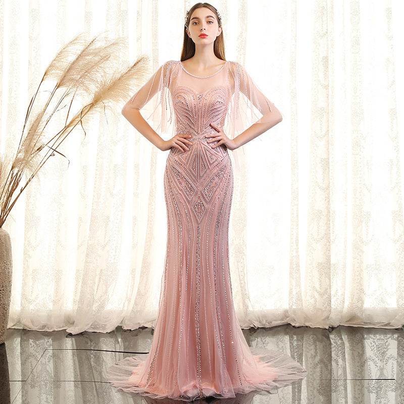Buycenter High-End Evening Dress - Sleeveless U-Neck with Crystal Beads - Buy Center