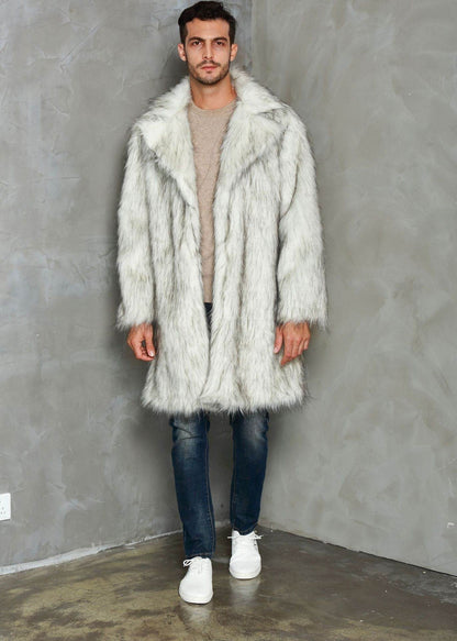 Men's Tailored Faux Fur Coat - Trendy Black & White Wool Blend 2025 - Buy Center