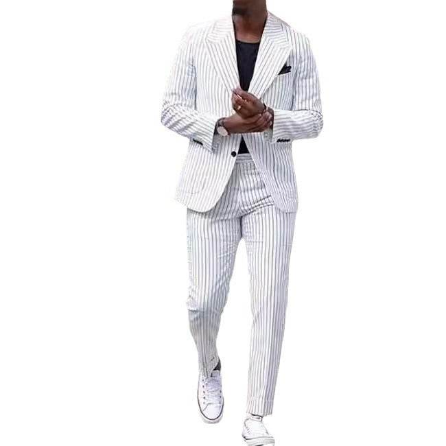 American Light Luxury Striped Suit - Slim Fit Business Casual Trousers - Buy Center