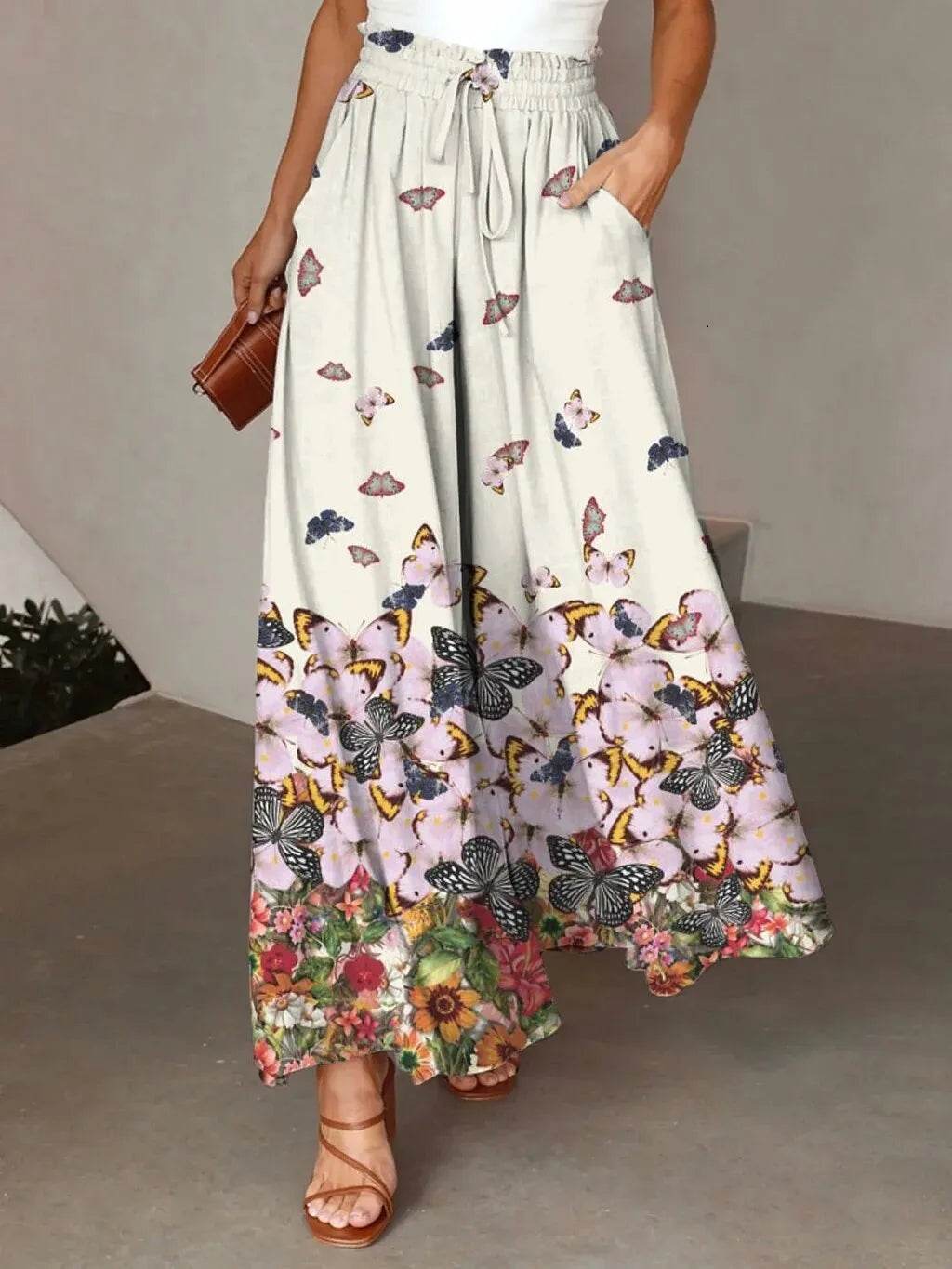 Stylish Printed Wide-leg Trousers - Comfortable Spandex Pants for All Sizes - Buy Center