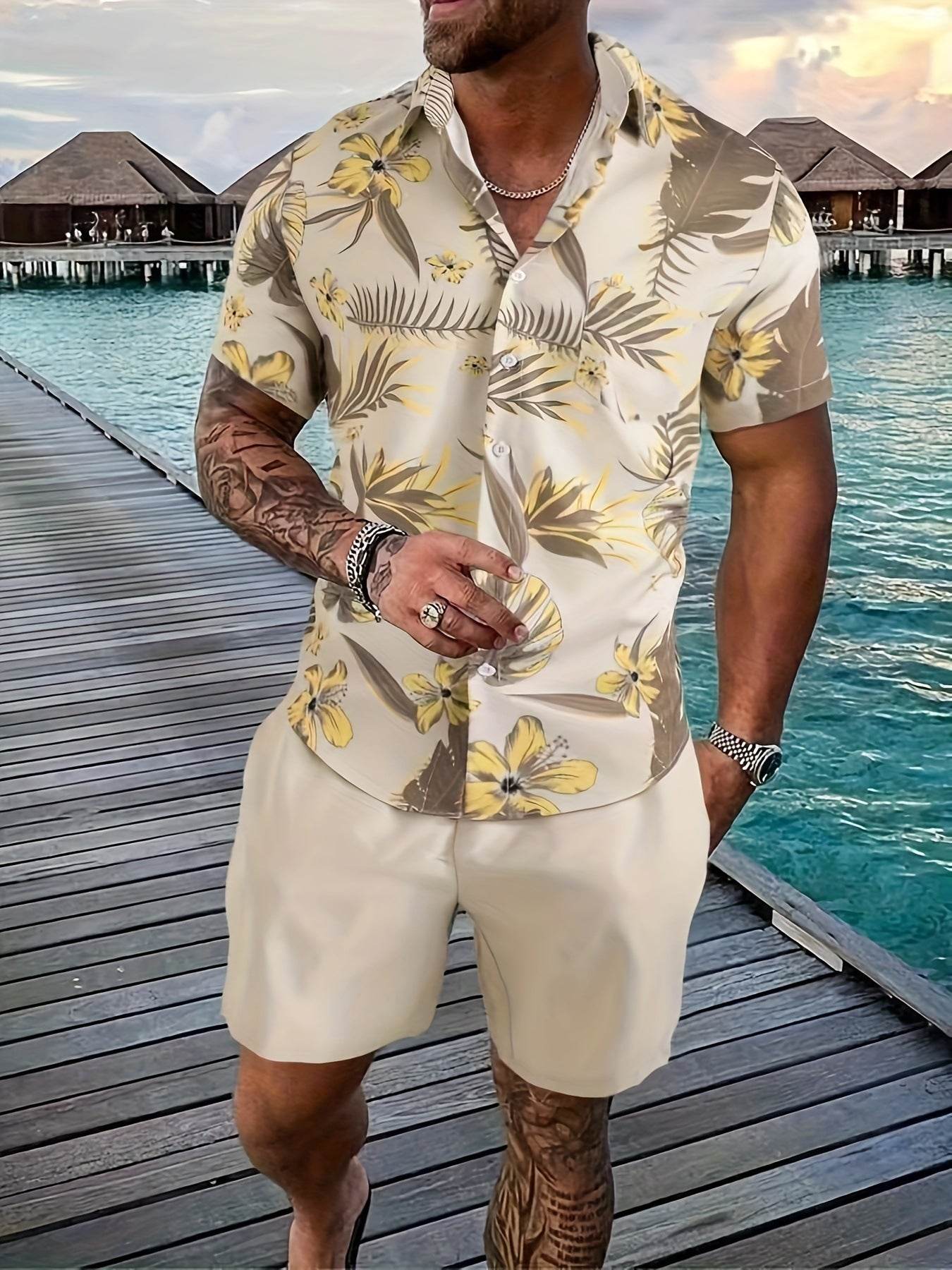 Coconut Tree 3D Printed Suit - Men’s Trendy Summer Casual Outfit - Buy Center