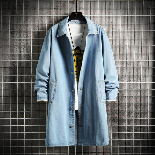 Men's Denim Trench Coat - Stylish Casual Mid-Length for All Occasions - Buy Center