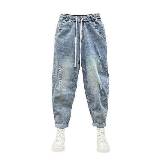 Buycenter Men's Light Blue Retro Cropped Jeans - Casual Style, Multiple Sizes - Buy Center