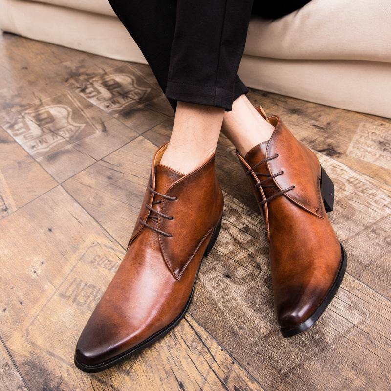 BuyCenter British High-Top Leather Shoes - Pointed Toe, Stylish & Durable - Buy Center
