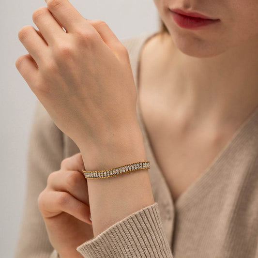 Stunning 18K Gold Double-Layer White Zircon Bracelet - Chic Modern Design - Buy Center