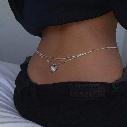 Personalized Double Layer Heart Pendant Waist Chain - Silver/Gold Options - Buy Center