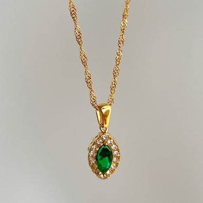 Olive Shaped Horse Eye Zircon Necklace - Stylish Titanium Steel Jewelry - Buy Center
