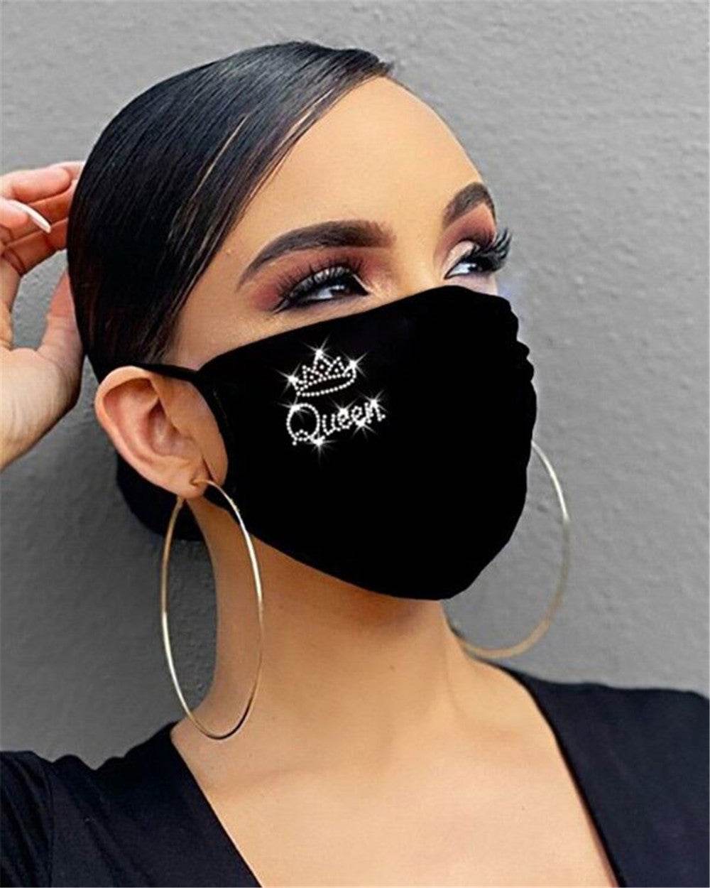 Cotton Dustproof Riding Mask - Black with Flashing Diamonds & Rhinestones - Buy Center