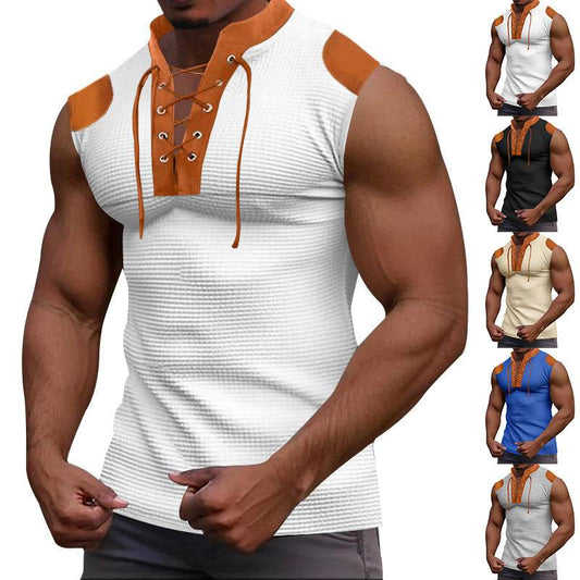 Casual Multicolor Lace-Up V-Neck T-Shirt - Stylish Summer Staple 2025 - Buy Center