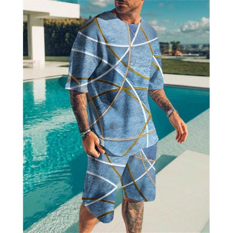 Casual Short Sleeve Leisure Set for Men - Stylish Geometric Design 2025 - Buy Center