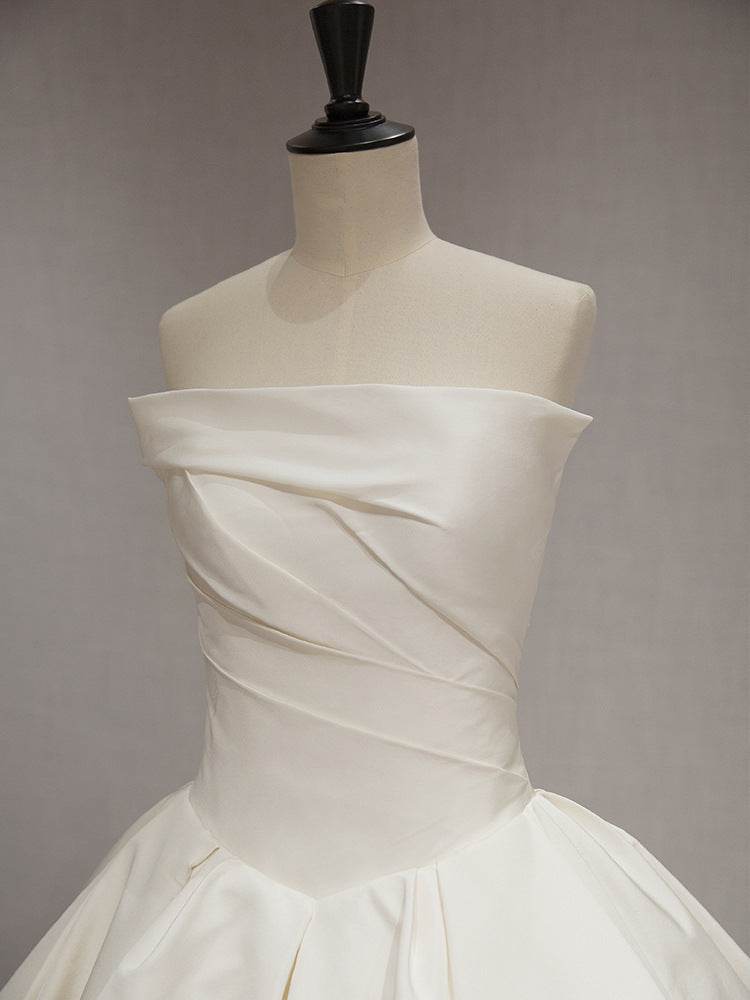 Elegant Women's Satin Tube Top Wedding Dress - French Style & Large Tail - Buy Center