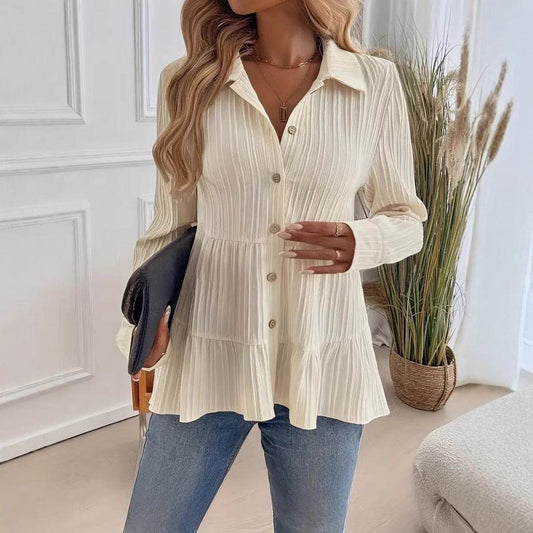 Elegant French Style Casual Shirt - Milky White Blouse in Sizes S-XXL - Buy Center