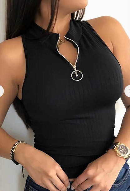 Vibrant Solid Color Zip-Up Tank Top - Women's Stylish Casual Wear 2025 - Buy Center