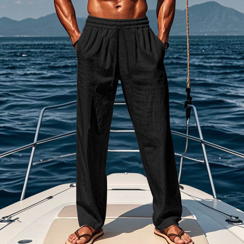 Breathable Cotton Linen Sports Trousers - Loose Fit, Mid Waist Comfort - Buy Center