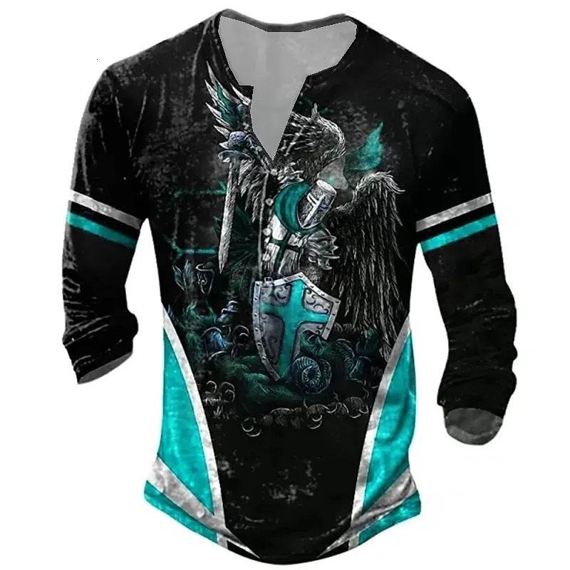 Men's Long-Sleeved Medieval T-Shirt - Stylish European Digital Print 2025 - Buy Center