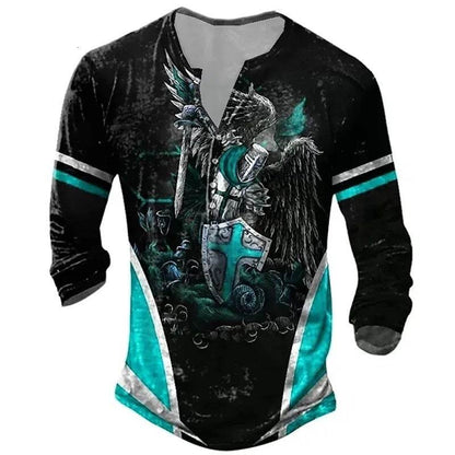 Men's Long-Sleeved Medieval T-Shirt - Stylish European Digital Print 2025 - Buy Center