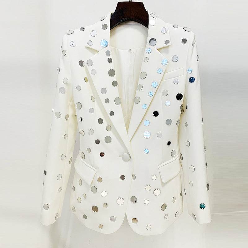 Buycenter Women's Round Mirror Beaded Suit Jacket - Stylish Cotton Trench Coat - Buy Center