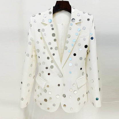 Buycenter Women's Round Mirror Beaded Suit Jacket - Stylish Cotton Trench Coat - Buy Center