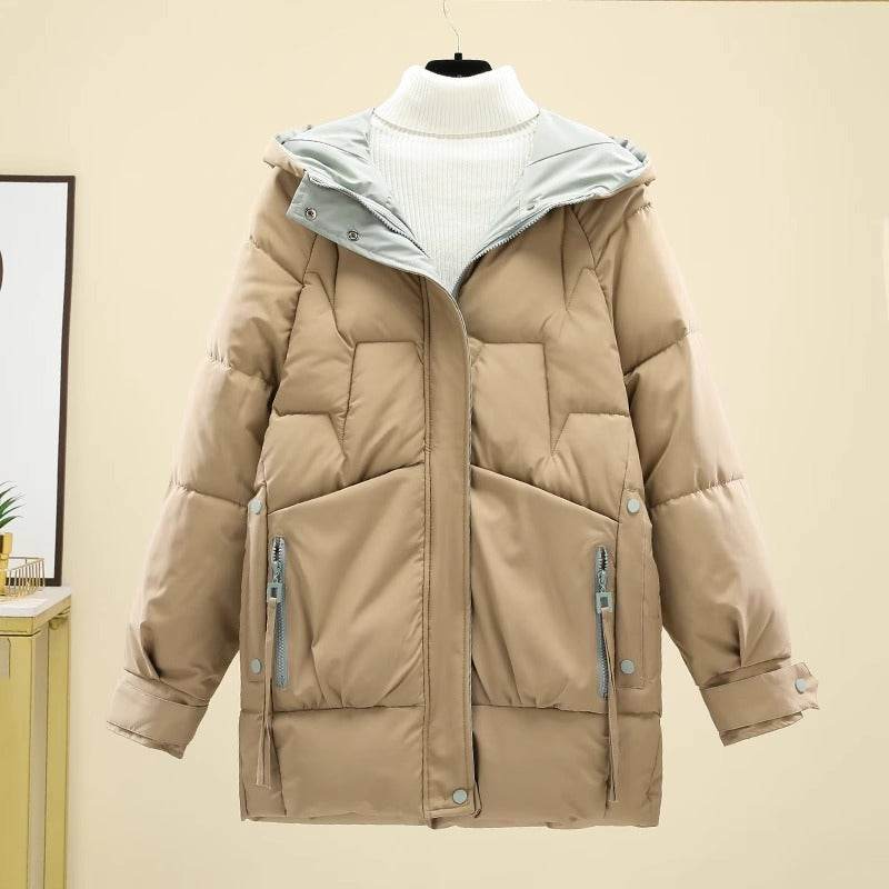 Women's Mid-Length Pea Green Padded Jacket - Loose Fit & Stylish - Buy Center