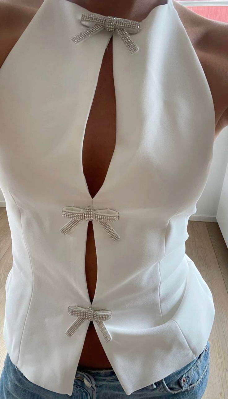 Bowknot Decoration Halter Camisole - Stylish Women's Top in White/Black - Buy Center
