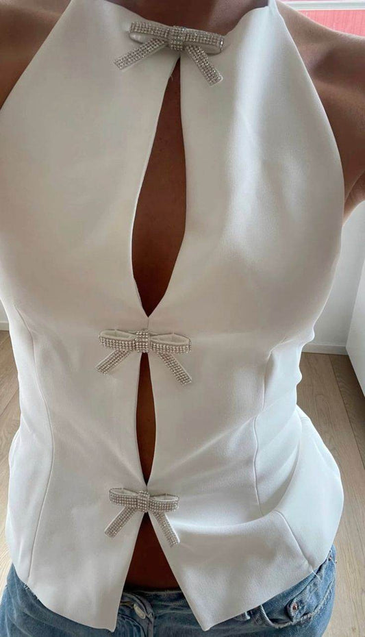Bowknot Decoration Halter Camisole - Stylish Women's Top in White/Black - Buy Center