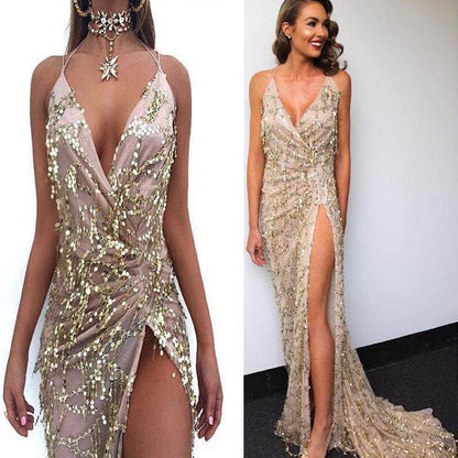 V-Neck Sexy Halter Sequin Dress - Stylish Bridesmaid Evening Wear 2025 - Buy Center