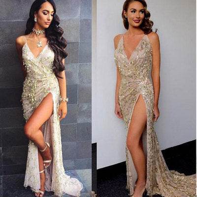 V-Neck Sexy Halter Sequin Dress - Stylish Bridesmaid Evening Wear 2025 - Buy Center