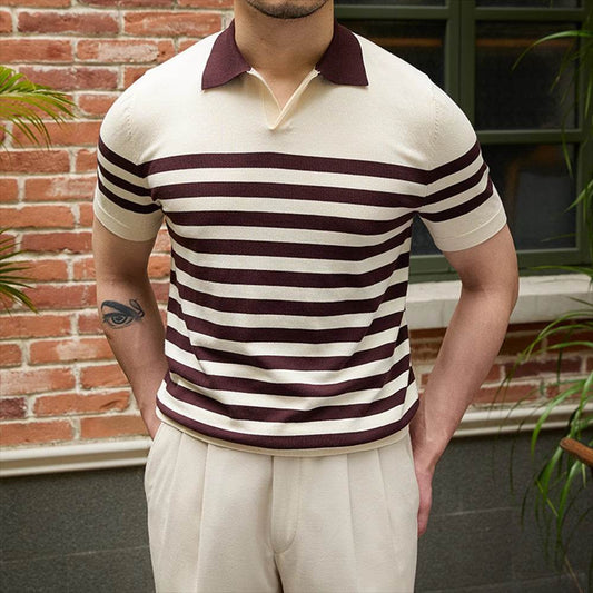 Slim Fit Lyocell Polo Shirt - Breathable Striped Short Sleeve Style - Buy Center