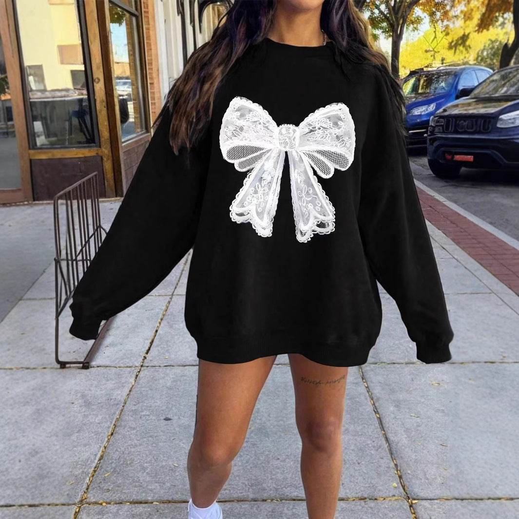 Leopard Print Bow Hoodie for Women - Cozy Loose Top for Fall & Winter - Buy Center