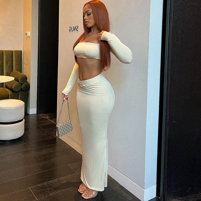 Buycenter Wrapped Chest Jumpsuit - Long Sleeve Navel Skirt for Women - Buy Center
