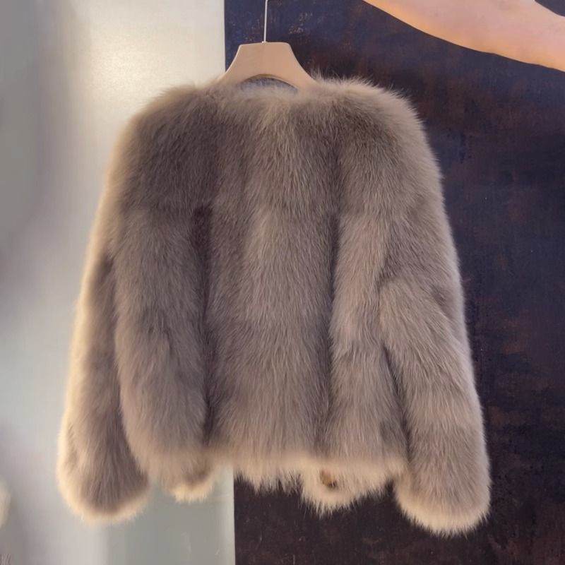 Women's Short Autumn Button Top - Stylish Coat with Fur Collar - Buy Center