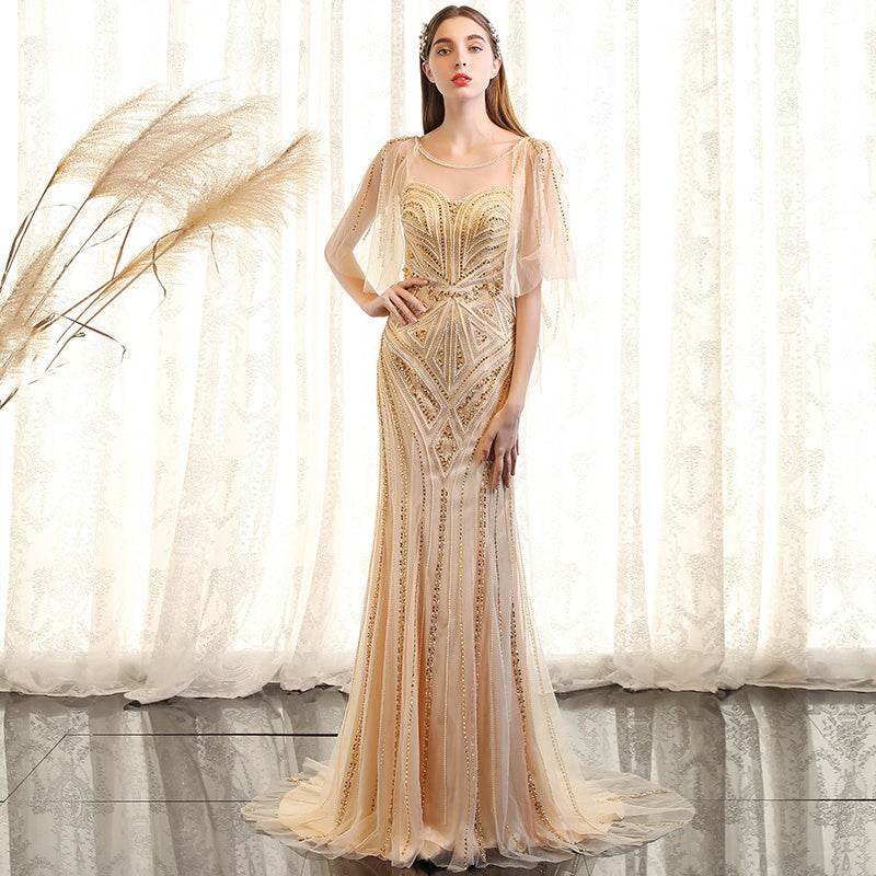 Buycenter High-End Evening Dress - Sleeveless U-Neck with Crystal Beads - Buy Center