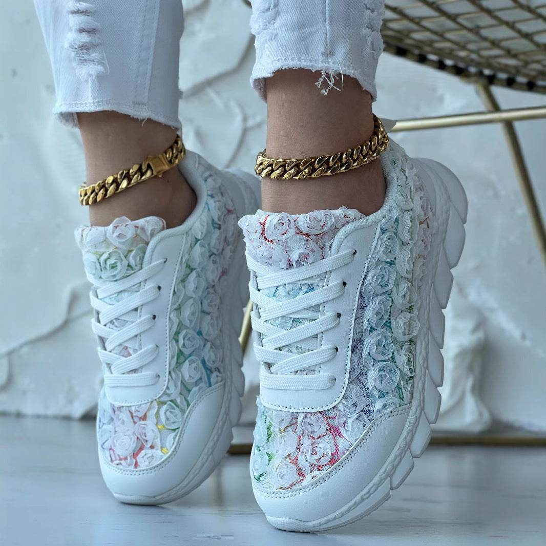 Stylish Three-Dimensional Rose Mesh Sneakers - Casual Flats for Women - Buy Center