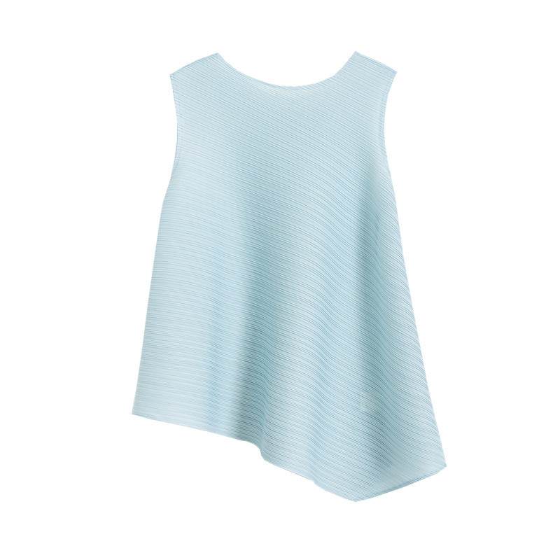 Pleated Women's Slimming T-Shirt - Stylish Sleeveless Fit in Various Colors - Buy Center