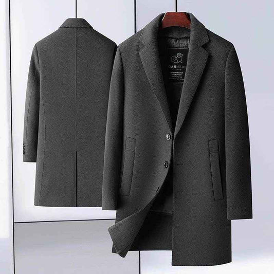 Handmade Woolen Mid-Length Coat - Goose Down Liner & Stylish Design