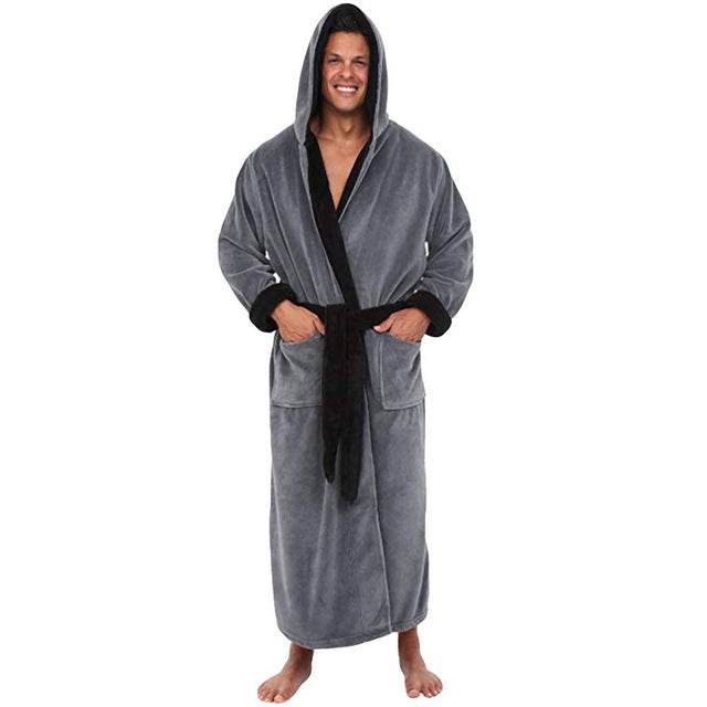 Thick Flannel Hooded Bathrobe for Men - Cozy Cotton Lounge Wear 2025 - Buy Center